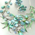 Blue Crystals Silver Floral Necklace Set 1N226147