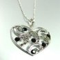 Black Crystals Silver Tone Heart Necklace 1N399122
