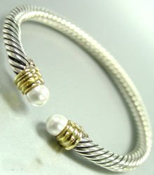 Sterling Silver Cable Pearls Bracelet 1B009217