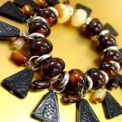 Brown Lucite Beads Black Disks Bracelet 1B0431852