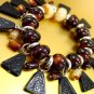 Brown Lucite Beads Black Disks Bracelet 1B0431852