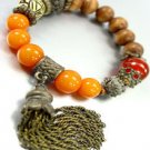 Natural Carved Beads Tassel Bracelet  1B067123B