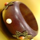 Natural Wood Creme Marble Studs Bangle 1B2576623