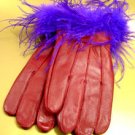 Red Purple Feather Leather Glove  1GLOVE2887
