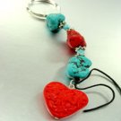 Turquoise Coral Lucite Beads Key Chain heart 1KC132173