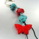 Turquoise Coral Lucite Beads Key Chain  butterfly 1KC132174