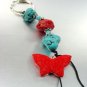 Turquoise Coral Lucite Beads Key Chain  butterfly 1KC132174