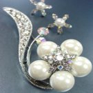 White faux Pearls Crystals Brooch Pin Set  1BP115830