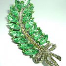 Large Green Lucite & Crystals Leaf Brooch / Pin 1BP1185256
