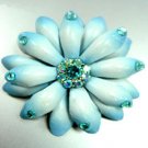 Blue Crystals & Leather Flower Brooch   1BP4000579