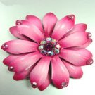 Hot Pink Crystals & Leather Flower Brooch 1BP4000579