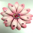 Pink Crystals & Leather Flower Brooch