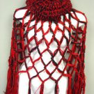Red Black Crochett Poncho & Tam Hat Set