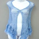 Hand-Knitted Blue Crochet Poncho Shawl