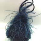 Navy Blue Satin Fru Fru Feathers Bag Handbag 1310