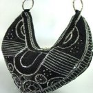 Black Satin Sequins Beads HoBo Handbag    137003
