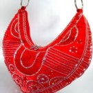 Red Satin Sequins Beads HoBo Bag  Handbag