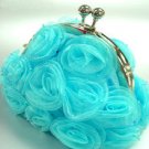 Blue Satin Chiffon Rosettes Evening Bag  Handbag  1400436