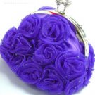 Purple Satin Chiffon Rosettes Evening Bag  Handbag