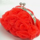 Red Satin Chiffon Rosettes Evening Bag  Handbag 1400436