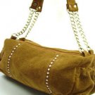 Brown Faux Suede Crystals Fashion Bag  Handbag