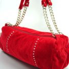 Red Faux Suede Crystals Fashion Bag Handbag 1400705