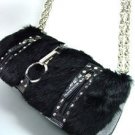 Crystal Accents Black Rabbit Fur Black  Faux Alligator Bag  19327