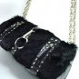 Crystal Accents Black Rabbit Fur Black  Faux Alligator Bag  19327