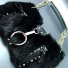 Crystal accents Black Rabbit Fur Black Petit HoBo Bag  Handbag  19334