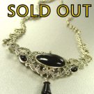 Sterling Silver Marcasite Onyx Necklace 1N009160