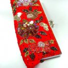 Red Crystal Beads & Sequins Handbag  Clutch Hobo Style