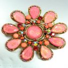 Coral Lucite Crystals Brooch Pin 1BP235009S