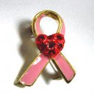 Pink Gold Ribbon Red Heart Brooch Cancer awareness 1BP1112904