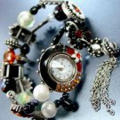 Black Beads Crystal Tassel Bracelet Watch 1WB235006
