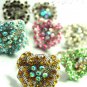 Dozen Color Crystals Rose Flower Rings   100FR18209