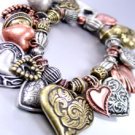 Multi Antique Heart Charms Bracelet