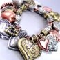 Multi Antique Heart Charms Bracelet