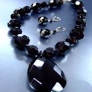 Black Glass Crystals Necklace Set  1N001884
