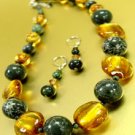 Brown Metal Grey Stone Necklace Set