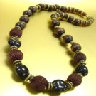 Natural Wood Silk Copper Long Necklace