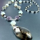White Opal Stones Quartz Long Necklace