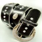 Black Crystal Studs Buckle Belt