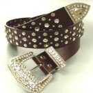 Brown Crystals Studs Buckle Belt