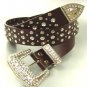 Brown Crystals Studs Buckle Belt