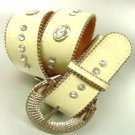 Creme Crystals Studs Buckle Belt