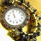 Black Stones Crystals Gold Watch