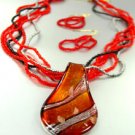 Red Murano Glass Beads Necklace Set 1N0808594