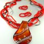 Red Murano Glass Beads Necklace Set 1N0808594