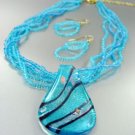 Blue Murano Glass Beads Necklace Set 1N0808594