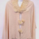 Beige Rabbit Fur Collar Balls Shawl 10sfb5250